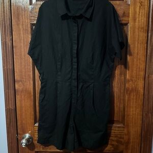 Uniqlo Black Short Sleeve Button Up Jumpsuit
